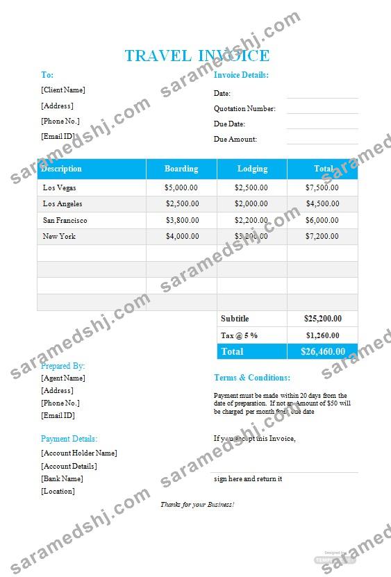 Free Travel Invoice Format Template